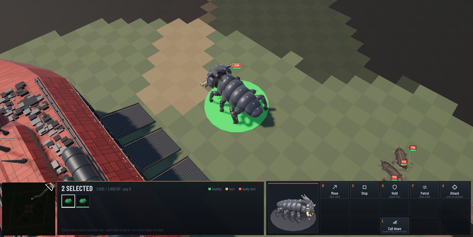 Two space cows, armoured creatures the size of tanks, selected